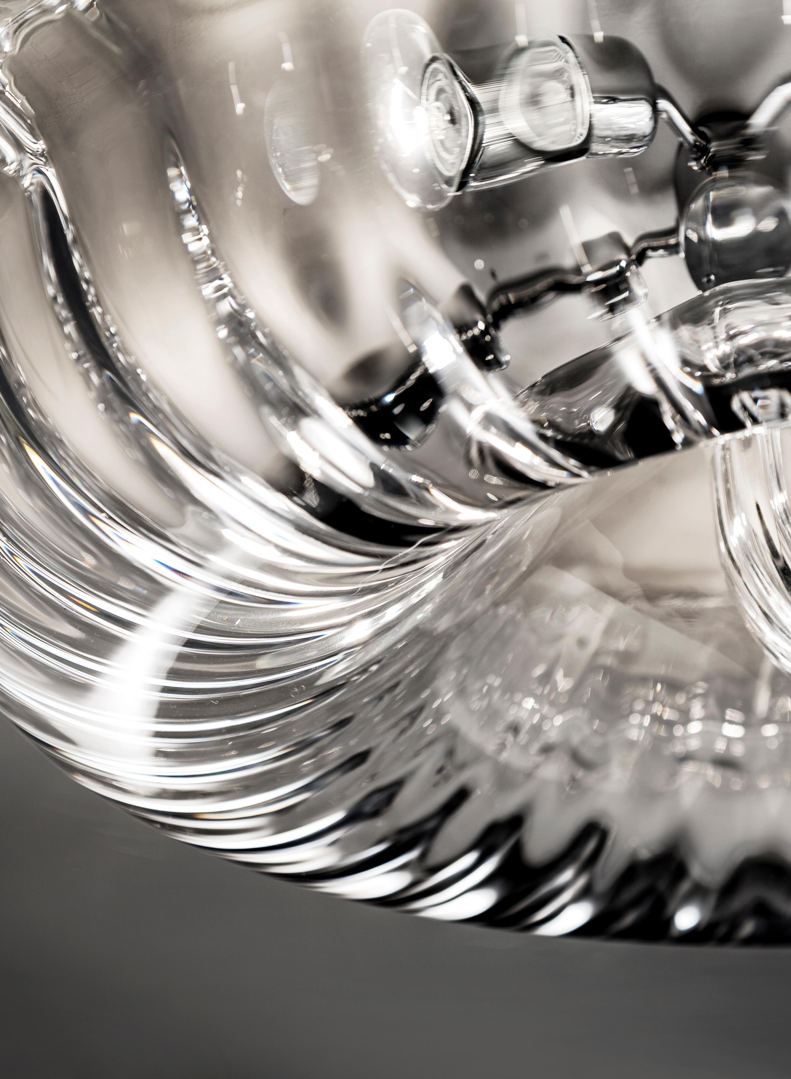 Italian Vistosi Novecento Pendant Light in Crystal Striped Glass For Sale