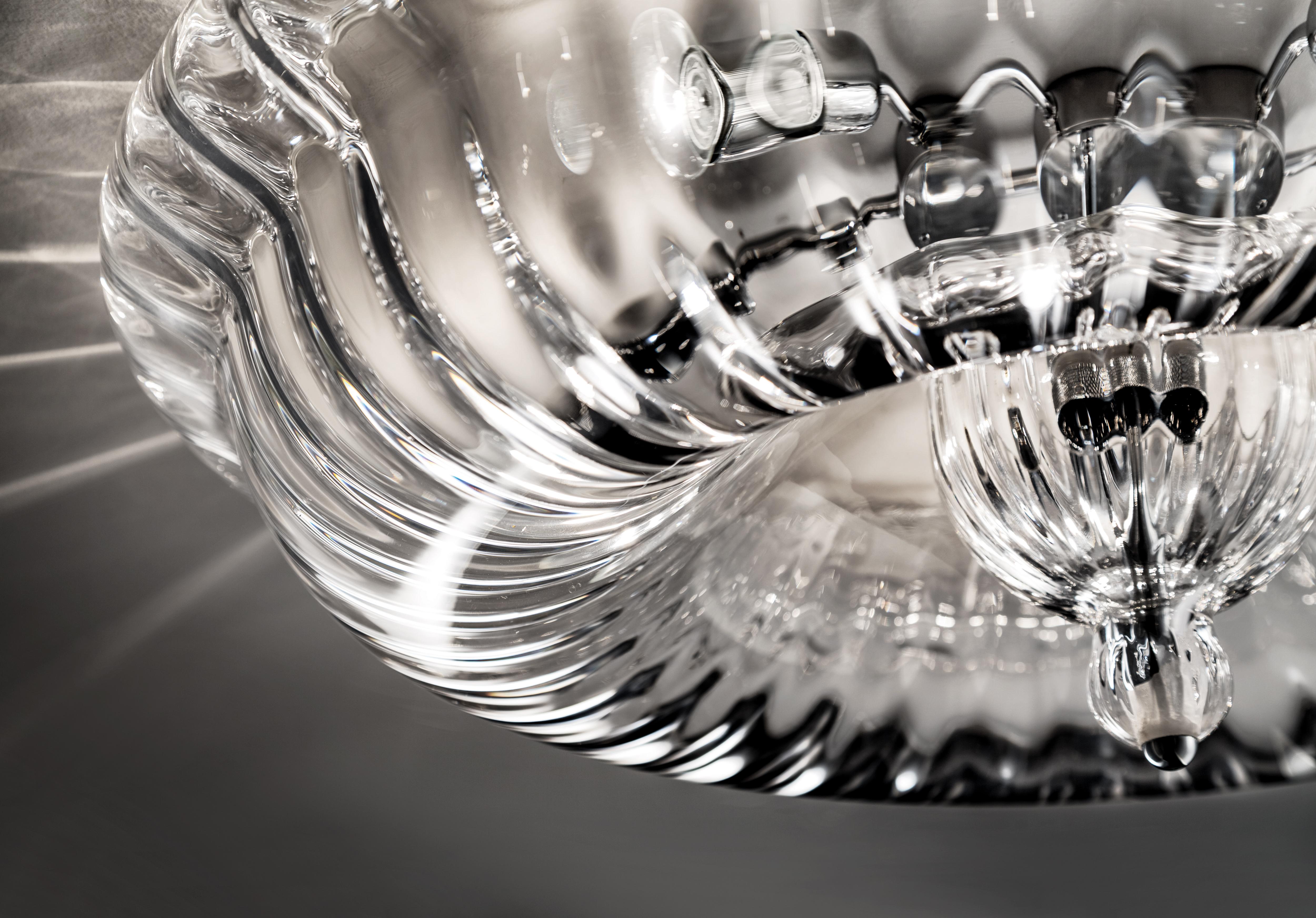 Italian Vistosi Novecento Ceiling Lamp in Crystal Striped Glass For Sale