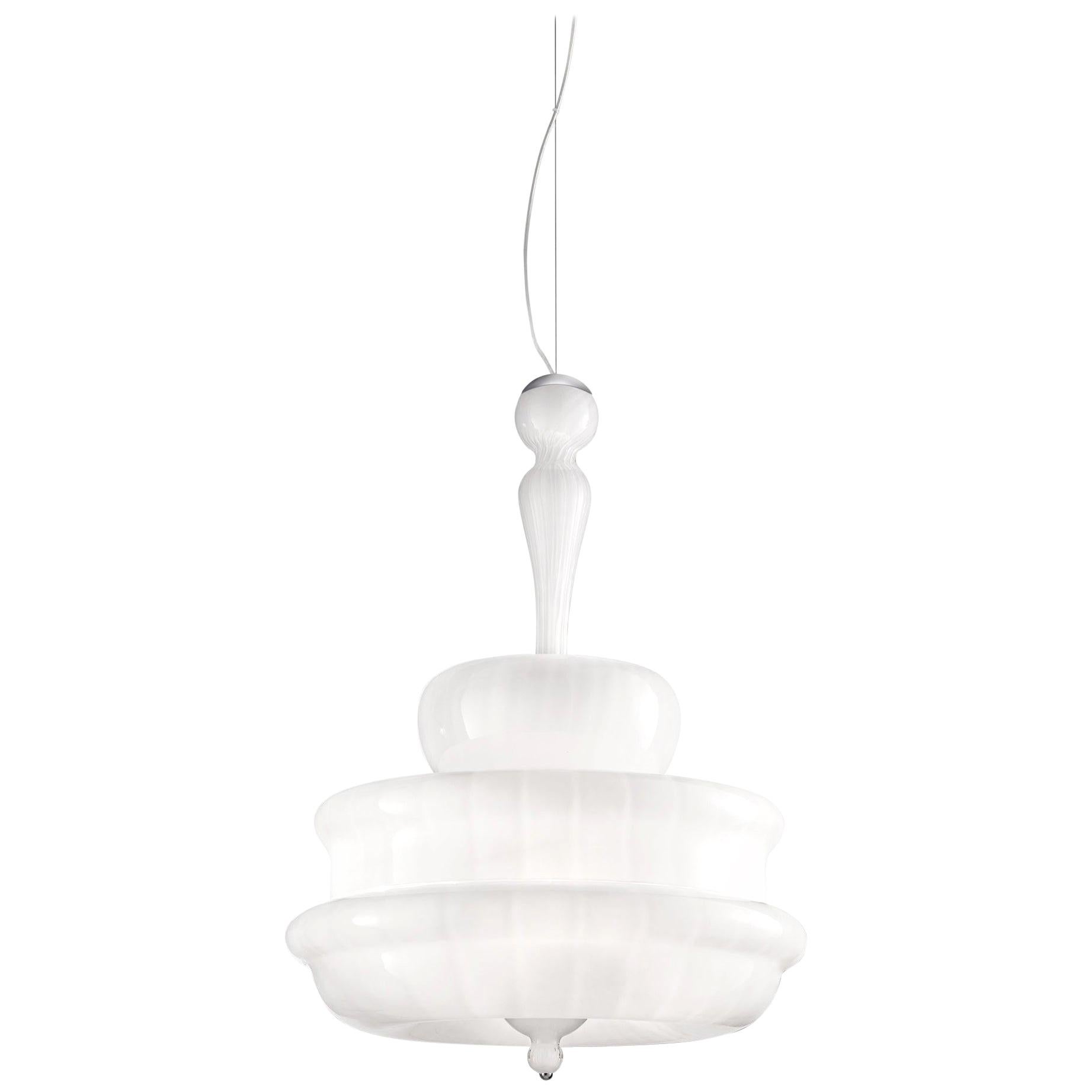 Vistosi Novecento Pendant Light in White Glass  For Sale