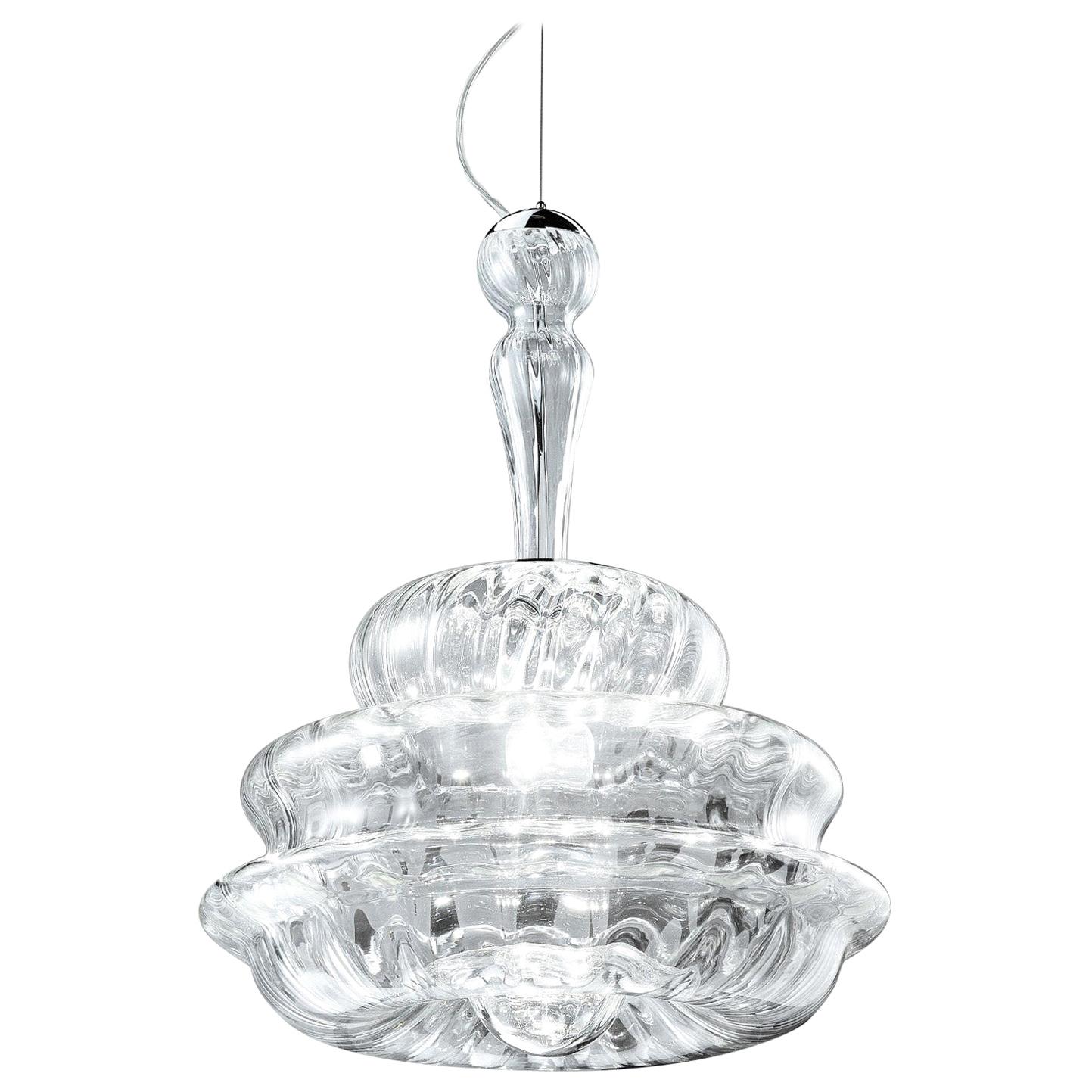 Vistosi Novecento Pendant Light in Crystal Striped Glass For Sale
