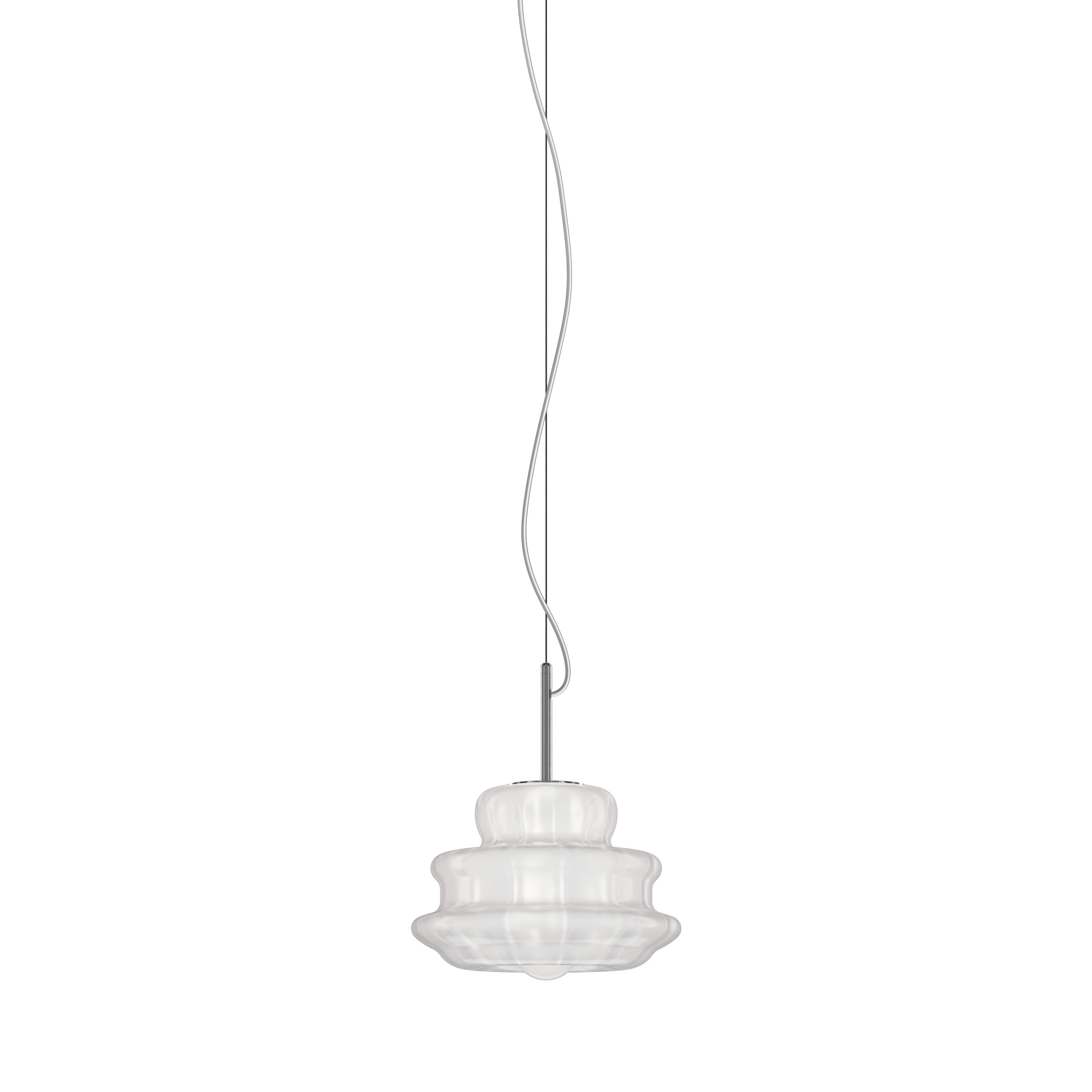 Moderno Vistosi Novecento Pendant Light in vetro bianco a strisce in vendita