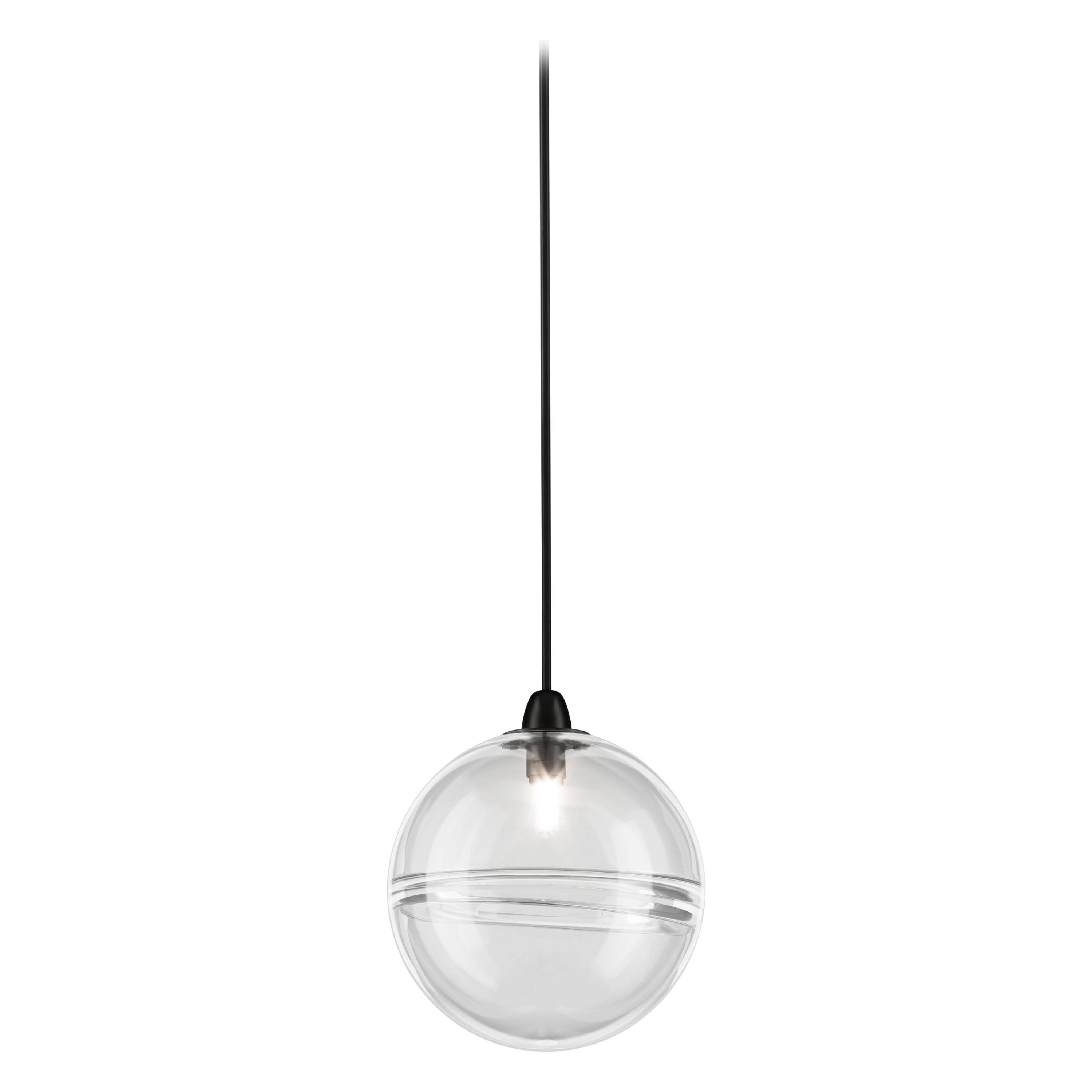 Lampe à suspension Vistosi Oro en cristal transparent avec finition en nickel noir brillant