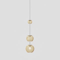 Vistosi Pendant Light in Amber Striped Glass And Satin Nickel Frame