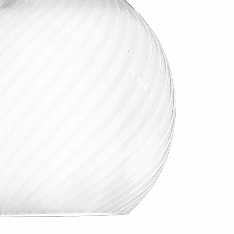 Italian Vistosi Pendant Light in White Striped Glass And Satin Nickel Frame For Sale