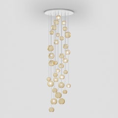 Lámpara Colgante Vistosi de Cristal Rayado Ámbar y Marco Blanco Brillante