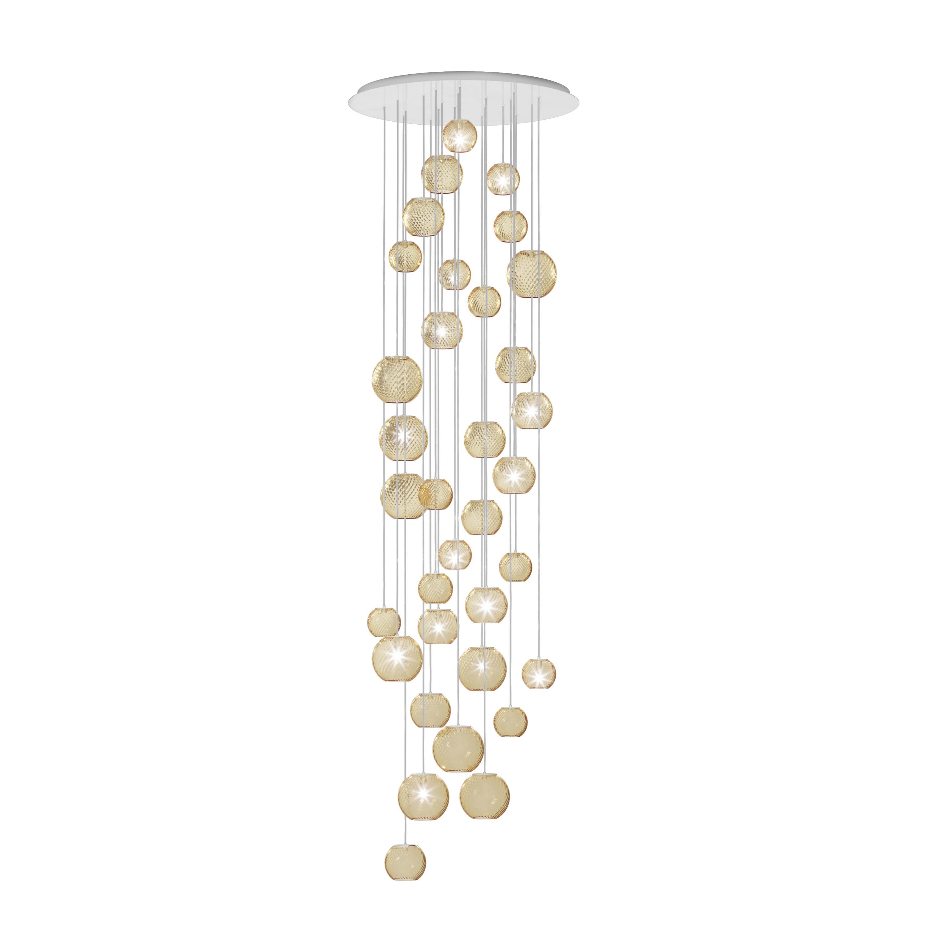 Modern Vistosi Pendant Light in Amber Striped Glass And Glossy White Frame For Sale