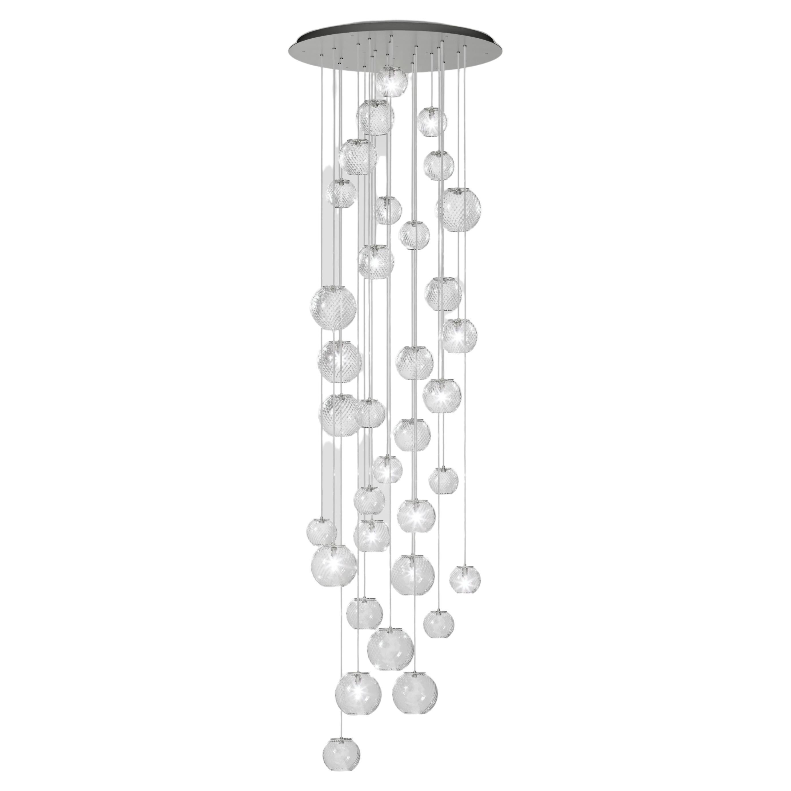 Vistosi Pendant Light in Crystal Striped Glass And Satin Nickel Frame For Sale