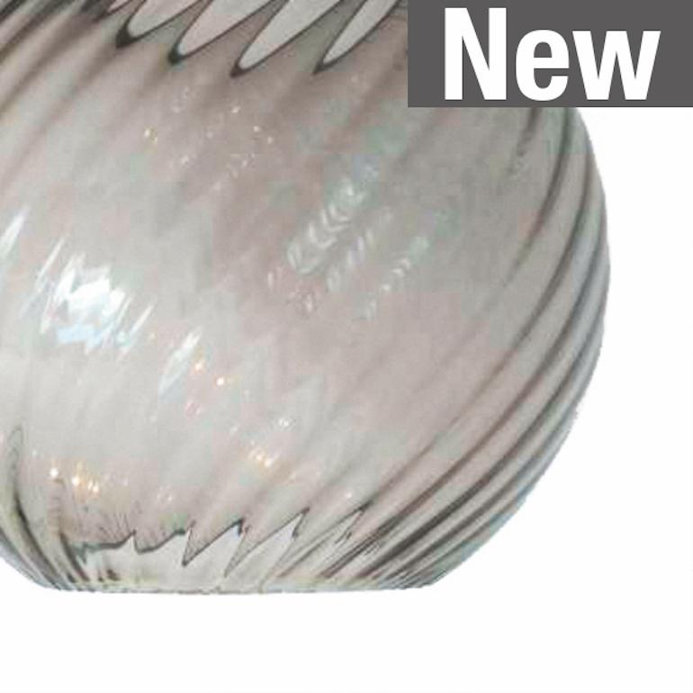 Italian Vistosi Pendant Light in Smoky Striped Glass And Mirrored Steel Frame For Sale