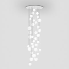 Vistosi Pendant Light in White Striped Glass And Glossy White Frame