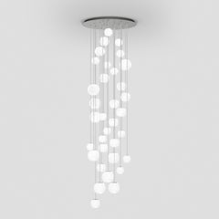 Vistosi Oto Pendant Light in White&Clear Striped Glass And Satin Nickel Frame