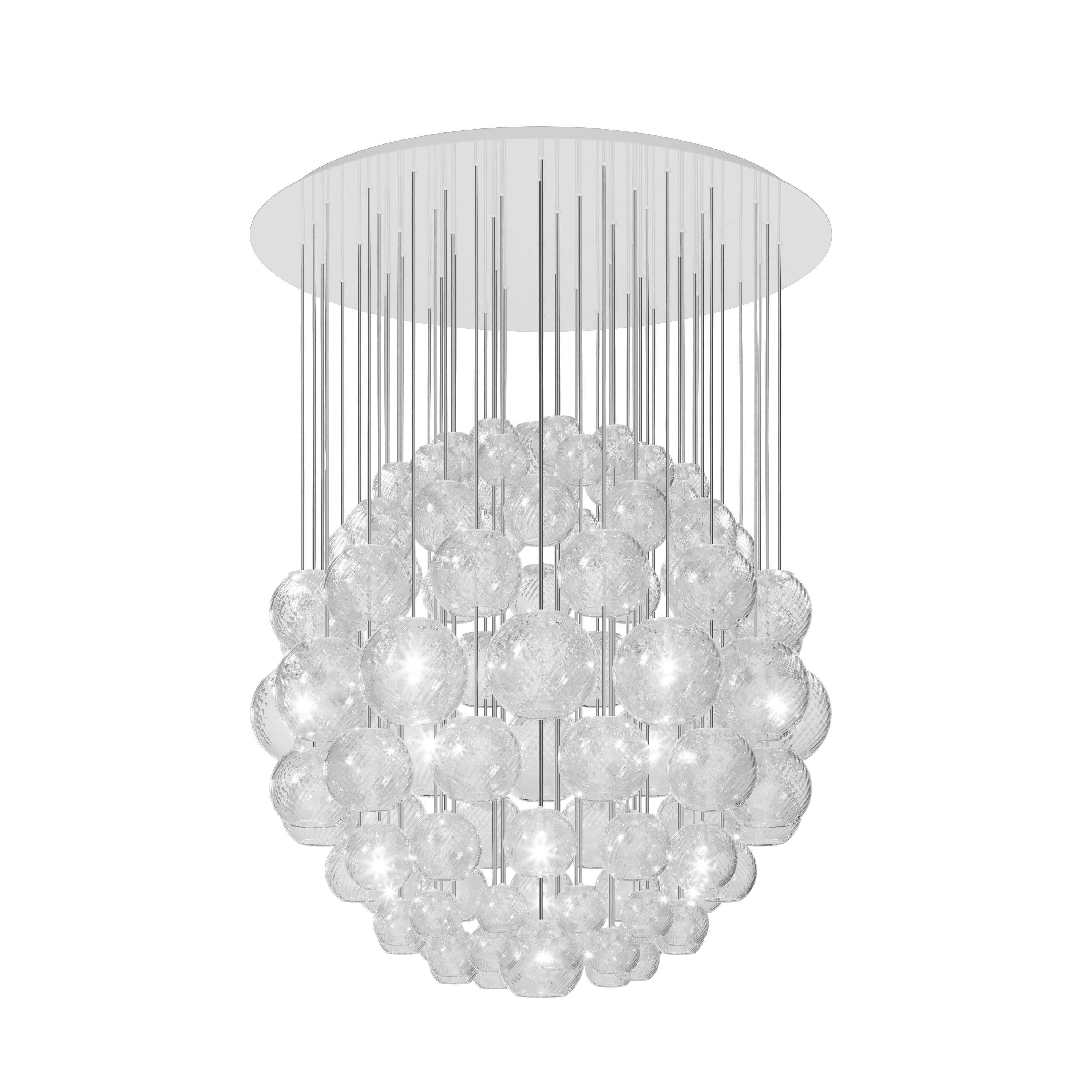 Modern Vistosi Pendant Light in Crystal Striped Glass And Glossy White Frame For Sale