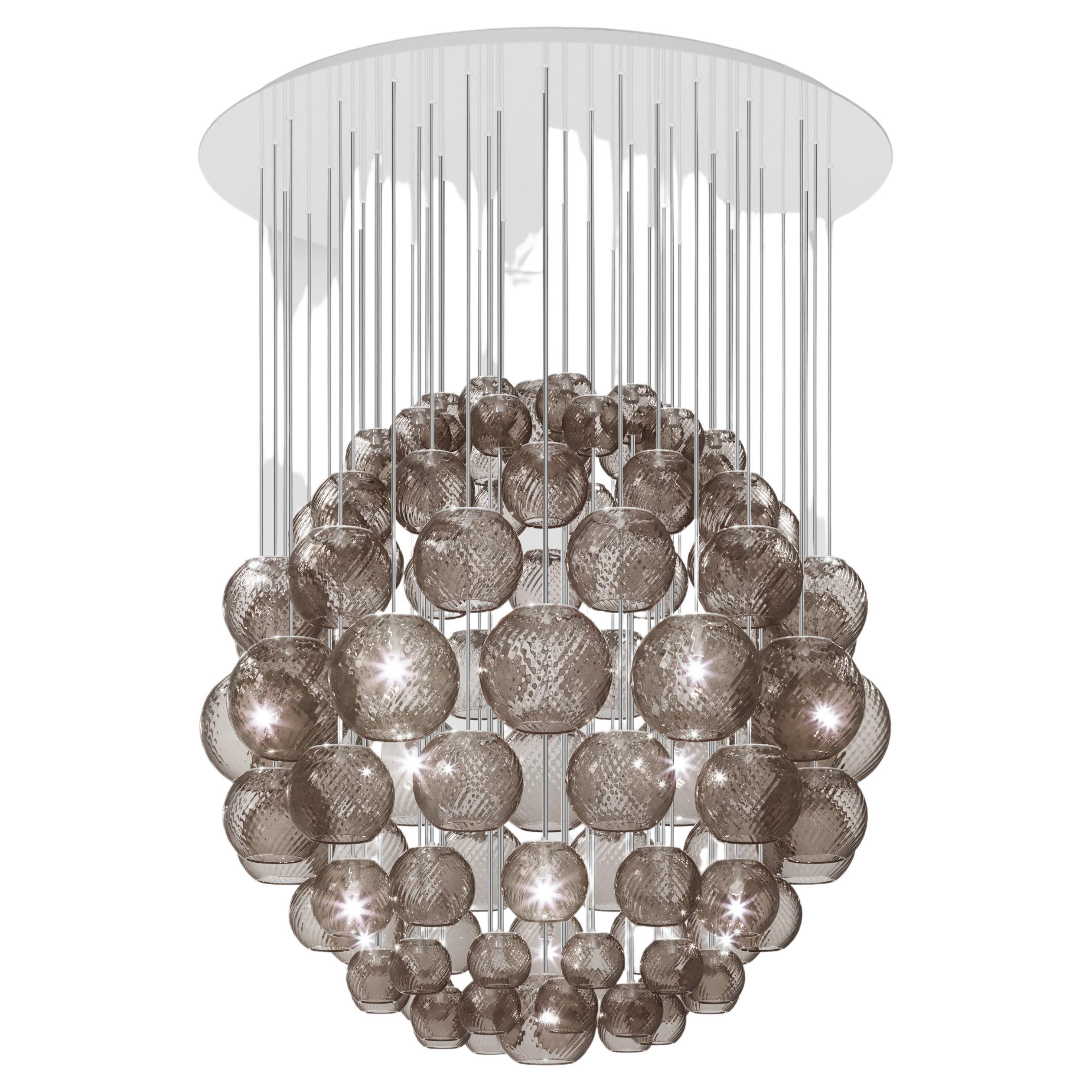 Vistosi Pendant Light in Smoky Striped Glass And Glossy White Frame For Sale