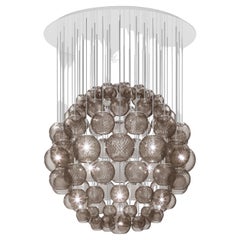 Vistosi Pendant Light in Smoky Striped Glass And Glossy White Frame