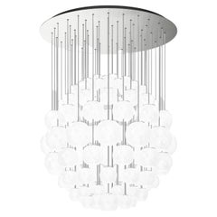 Vistosi Pendant Light in White Striped Glass And Satin Nickel Frame