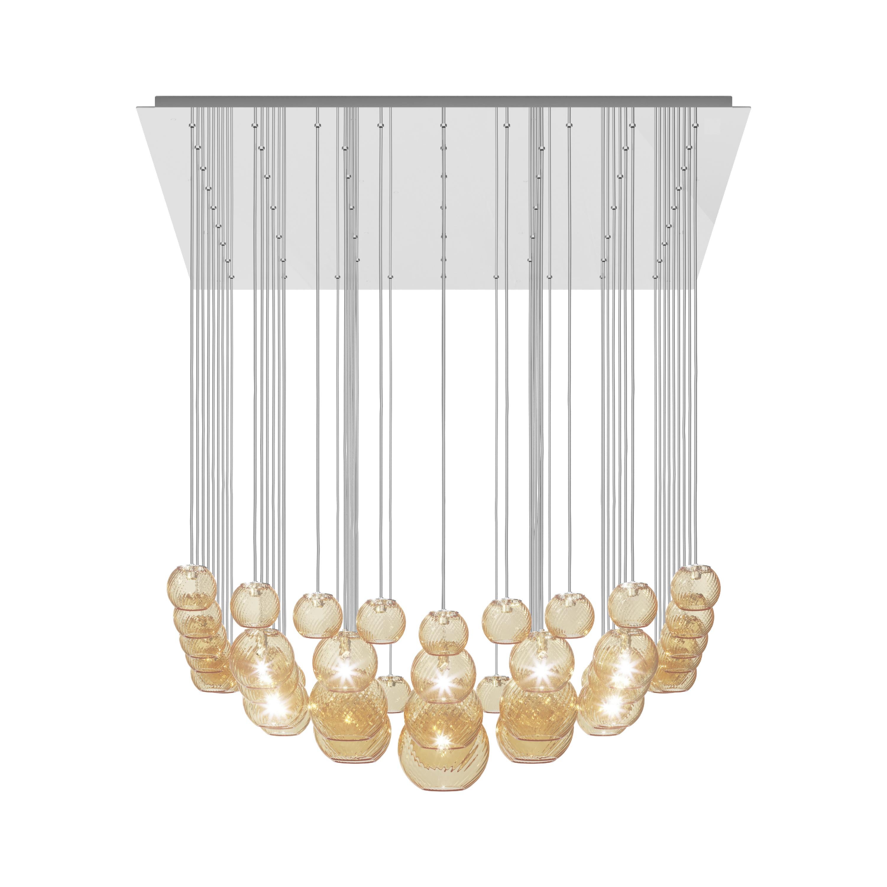 Modern Vistosi Pendant Light in Amber Striped Glass And Mirrored Steel Frame For Sale