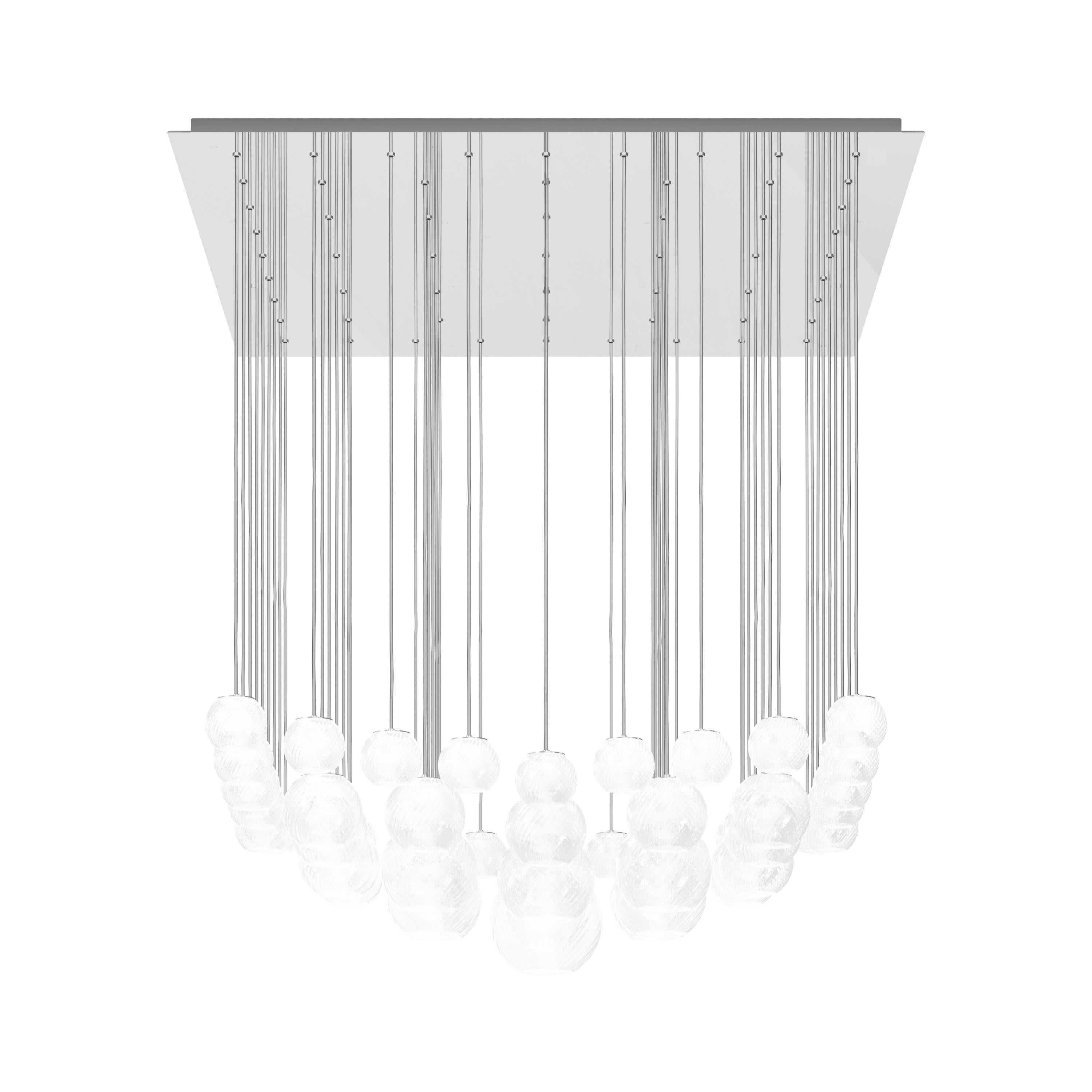 Modern Vistosi Pendant Light in White Striped Glass And Mirrored Steel Frame For Sale