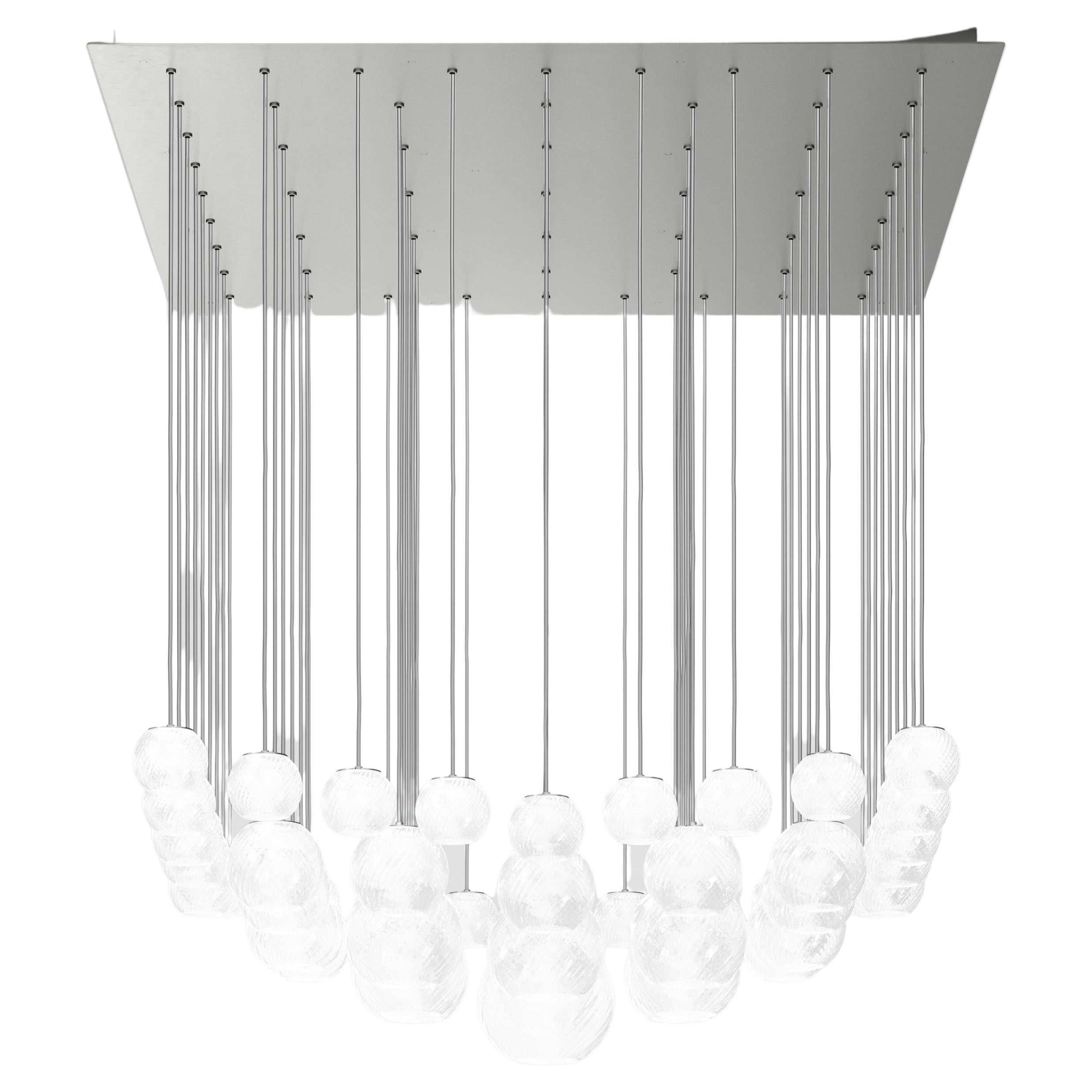 Vistosi Pendant Light in White Striped Glass And Satin Nickel Frame