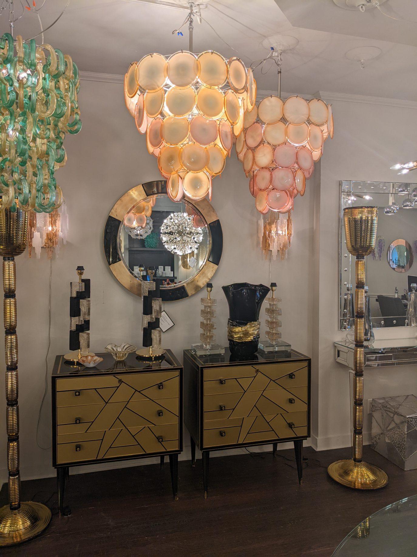 Late 20th Century Vistosi Pair of Glass Disc Chandeliers, 1970s