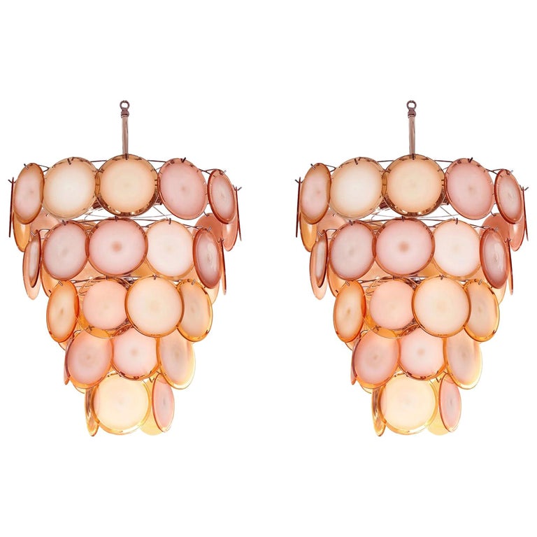Vistosi Pair of Glass Disc Chandeliers, 1970s For Sale