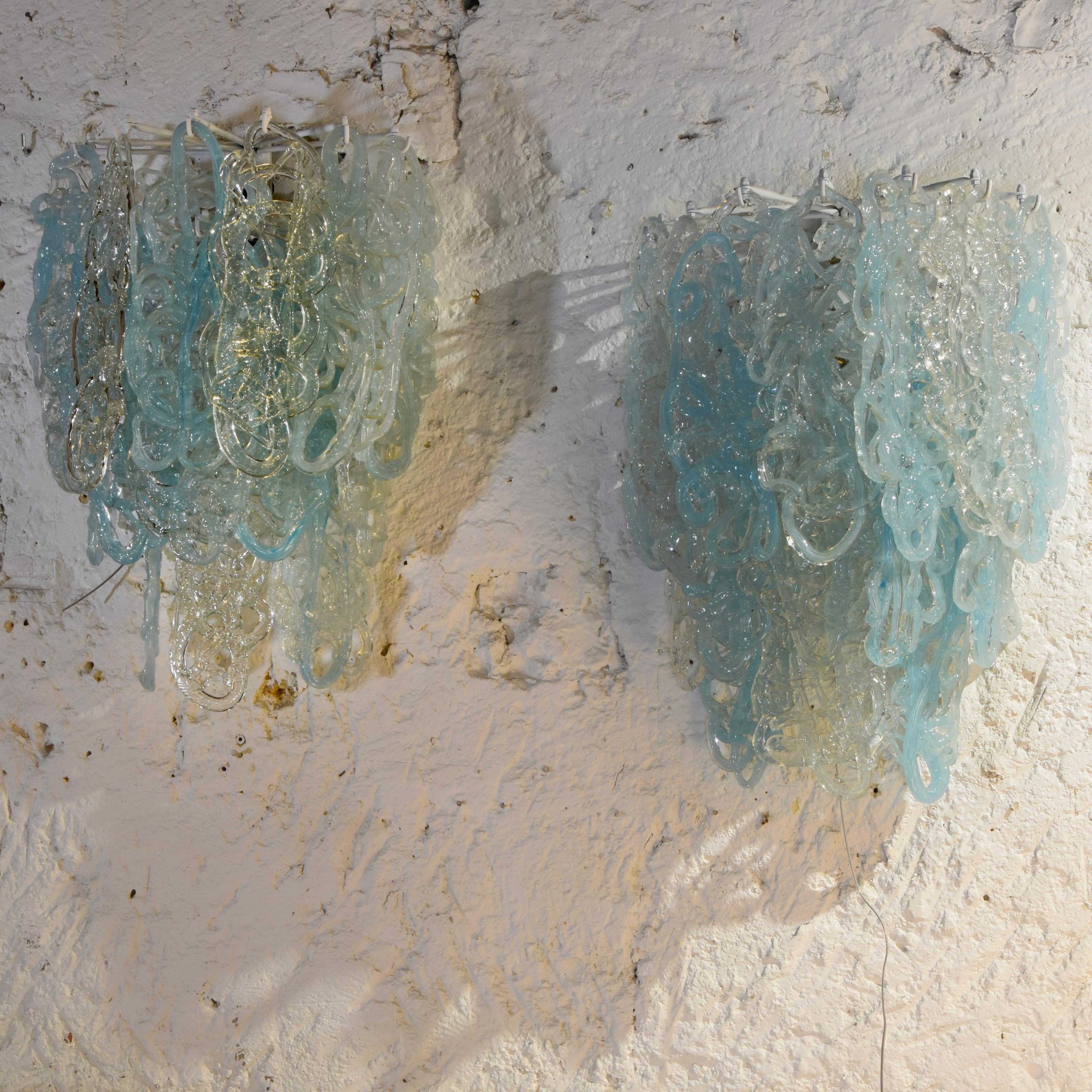 Murano Glass Vistosi pair wall lamps sculpture 1960s. For Sale