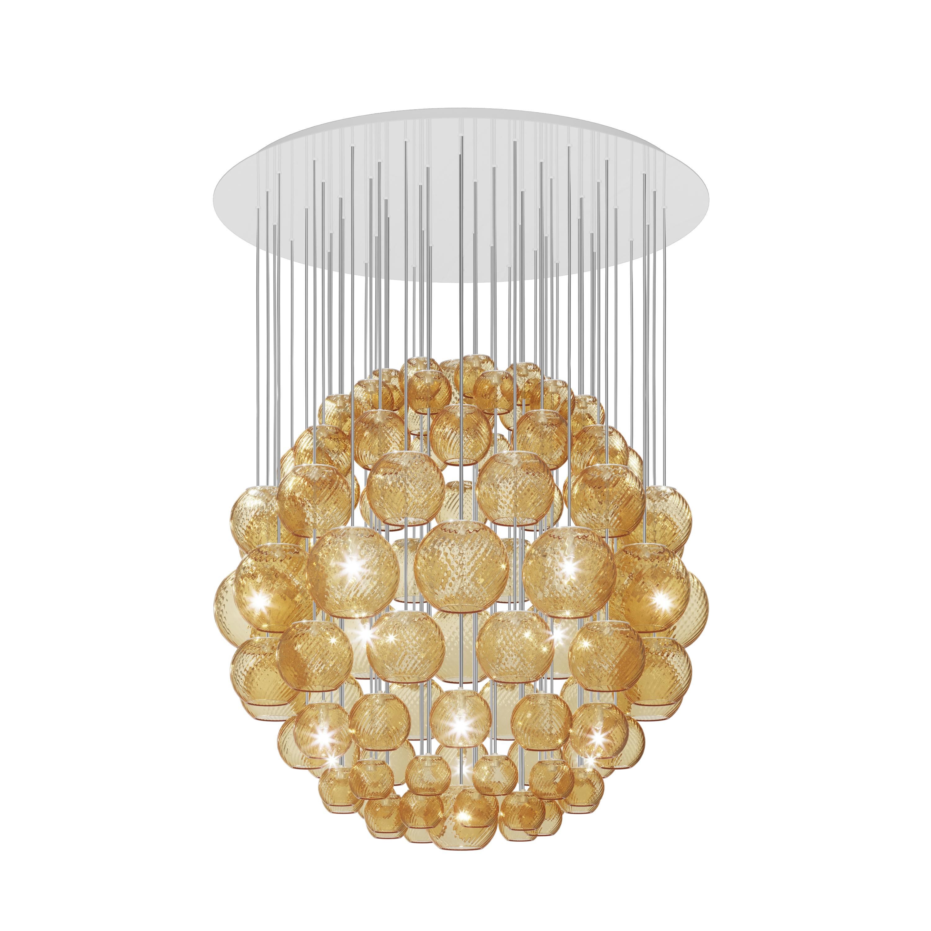 Modern Vistosi Pendant Light in Amber Striped Glass And Glossy White Frame For Sale