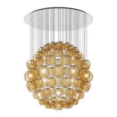 Lampe à suspension Vistosi en verre rayé ambré et cadre en acier miroir