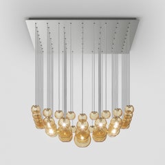 Vistosi Pendant Light in Amber Striped Glass And Satin Nickel Frame