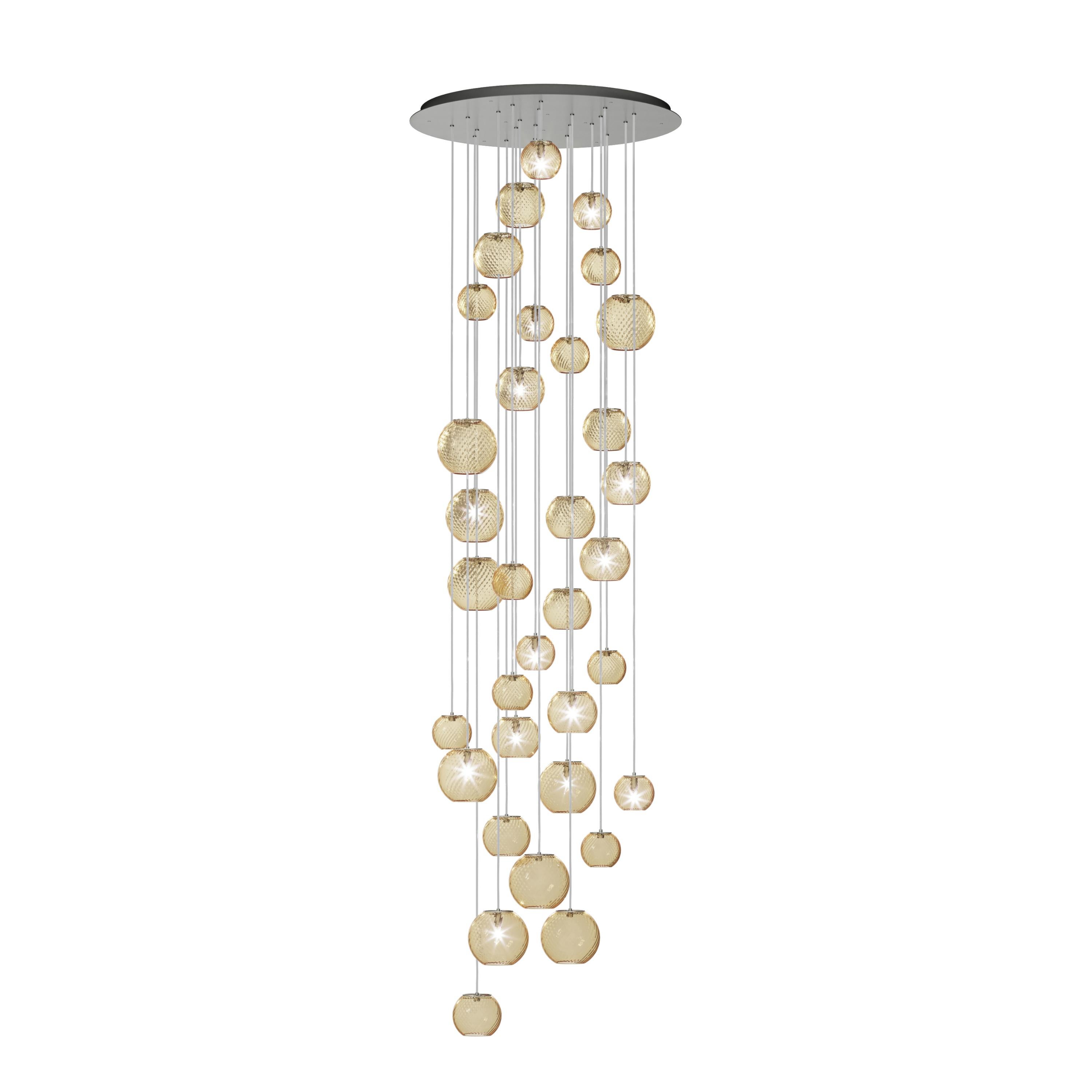 Modern Vistosi Pendant Light in Amber Striped Glass And Satin Nickel Frame For Sale