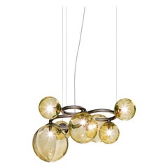 Vistosi Pendant Light in Amber Transparent Glass And Matt Black Frame
