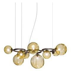 Vistosi Pendant Light in Amber Transparent Glass And Matt Black Frame
