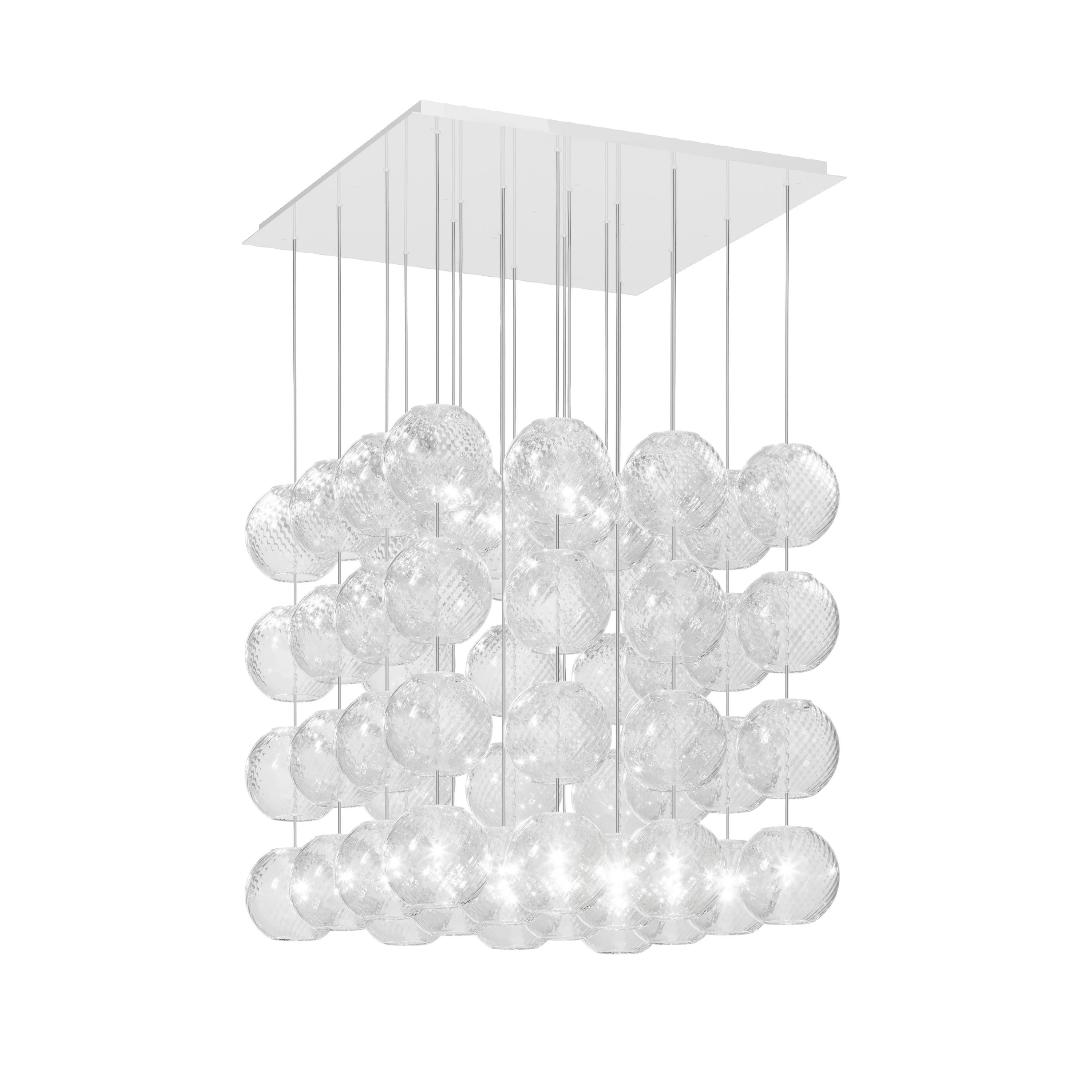 Modern Vistosi Pendant Light in Crystal Striped Glass And Glossy White Frame For Sale