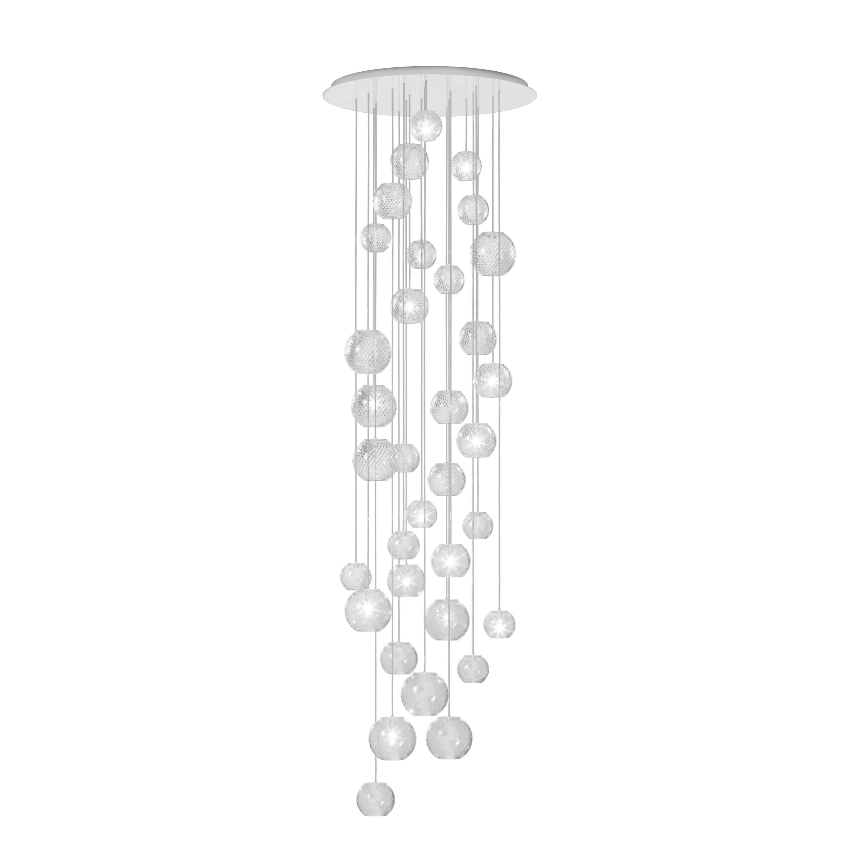 Modern Vistosi Pendant Light in Crystal Striped Glass And Glossy White Frame For Sale