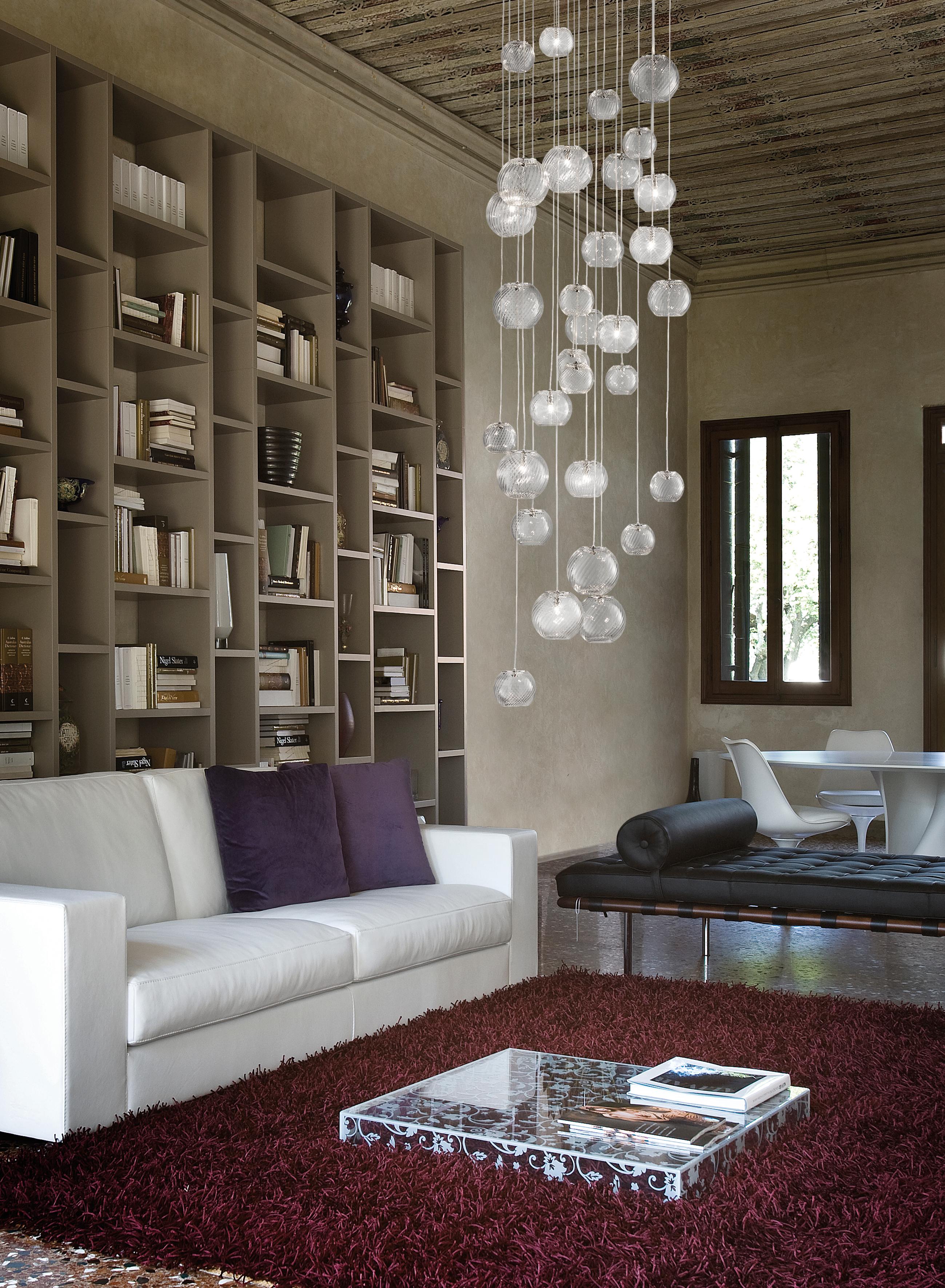 Vistosi Pendant Light in Crystal Striped Glass And Glossy White Frame In New Condition For Sale In Mogliano Veneto, Treviso