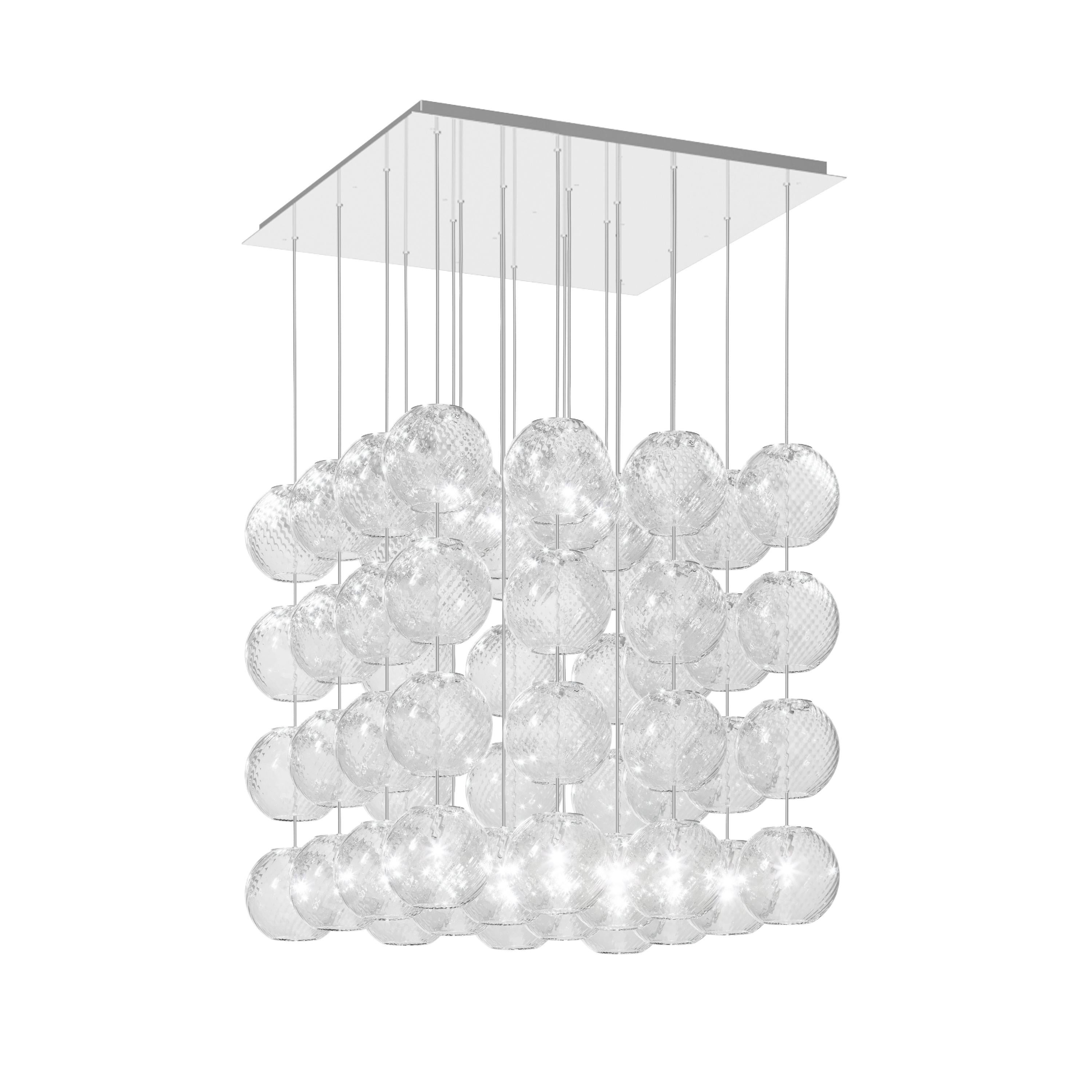 Modern Vistosi Pendant Light in Crystal Striped Glass And Mirrored Steel Frame For Sale