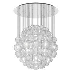 Lampe à suspension Vistosi en verre rayé cristal et cadre en acier miroir