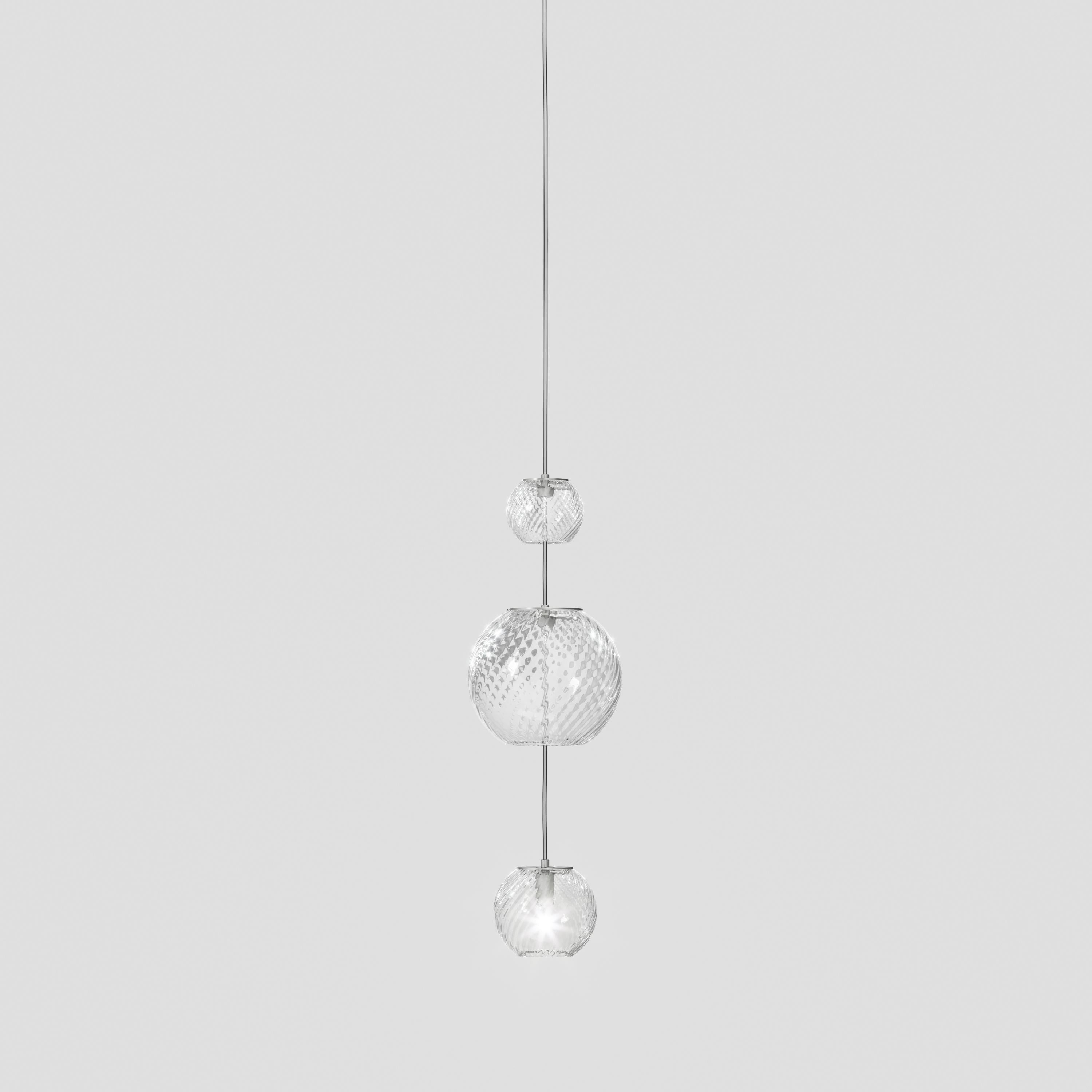 Modern Vistosi Pendant Light in Crystal Striped Glass And Satin Nickel Frame For Sale