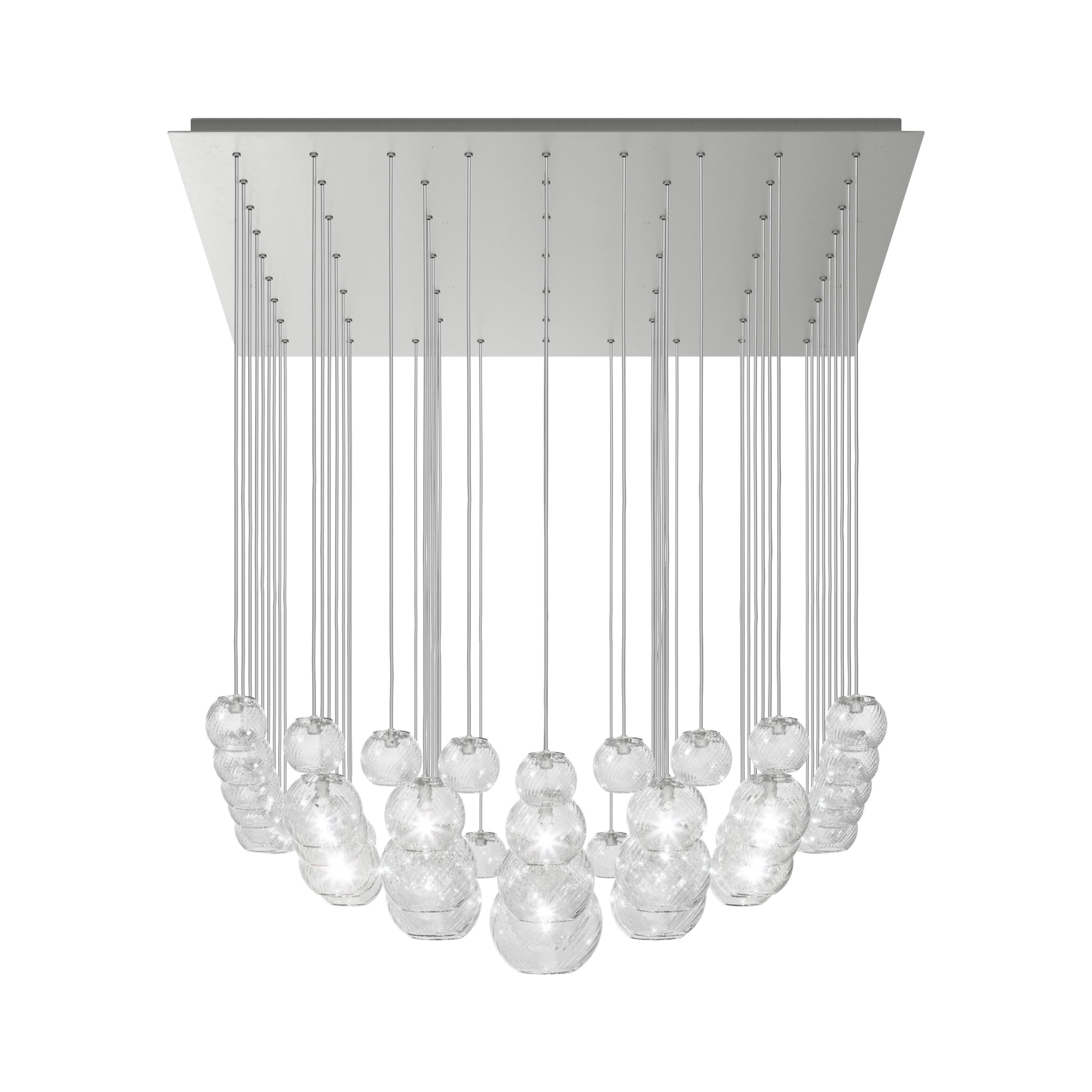 Modern Vistosi Pendant Light in Crystal Striped Glass And Satin Nickel Frame For Sale