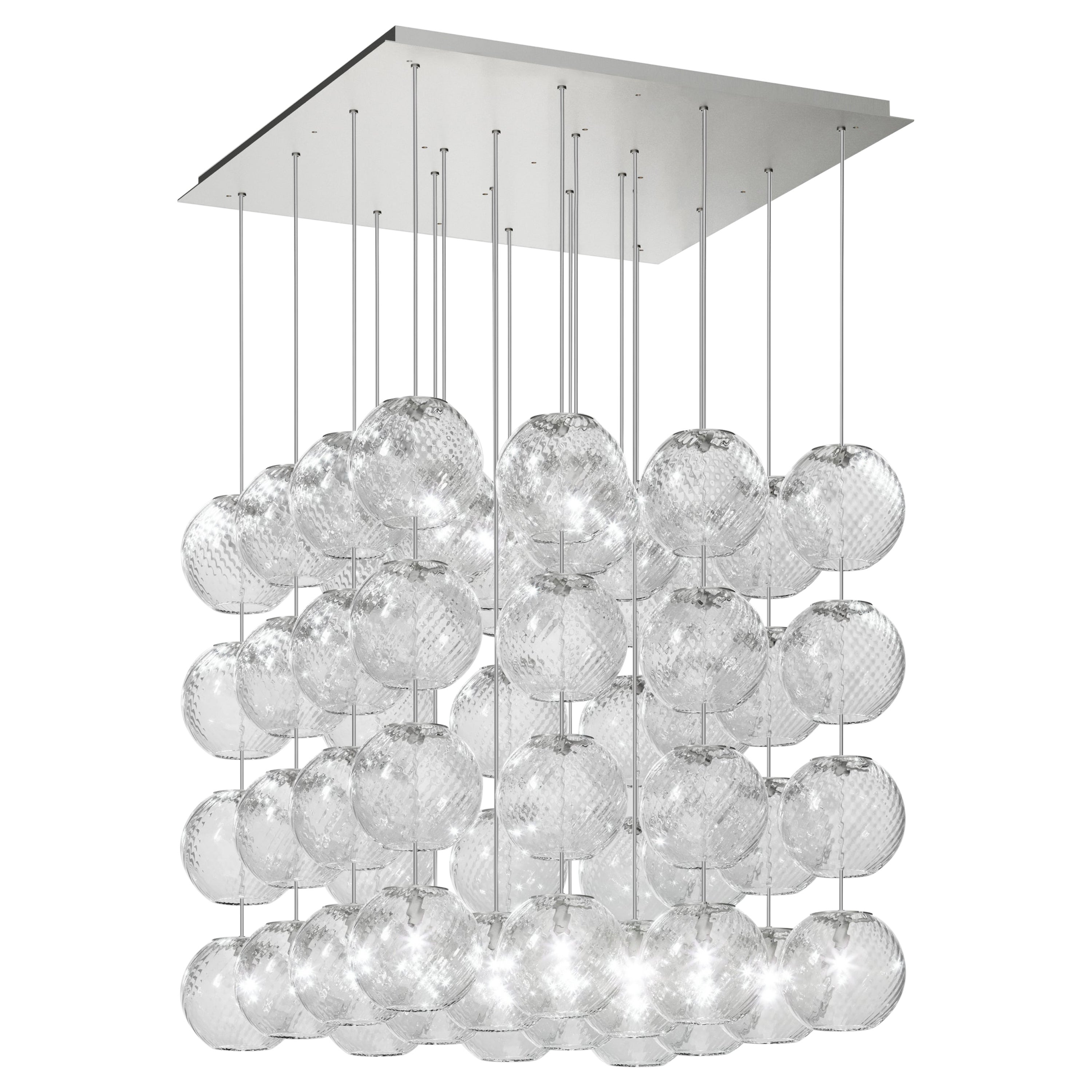 Lampe à suspension Vistosi en verre rayé et cadre en nickel satiné en vente