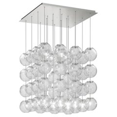 Lampe à suspension Vistosi en verre rayé et cadre en nickel satiné