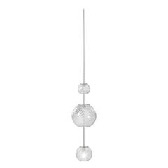 Lampe à suspension Vistosi en verre rayé et cadre en nickel satiné