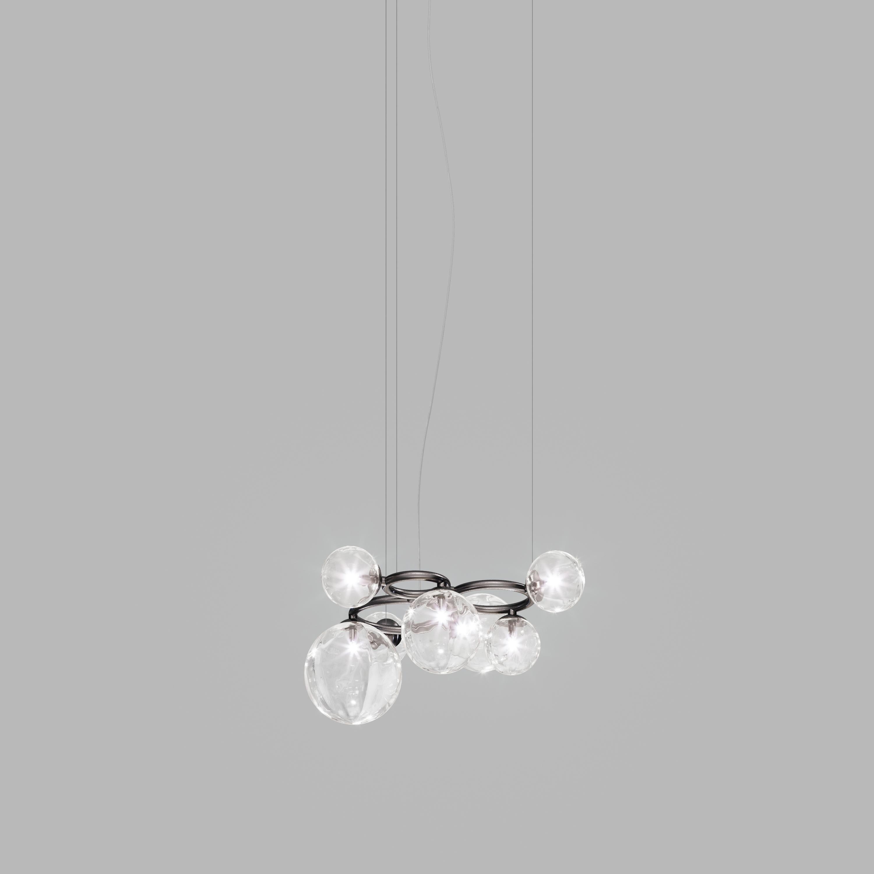 Modern Vistosi Pendant Light in Crystal Transparent Glass And Matt Black Frame For Sale