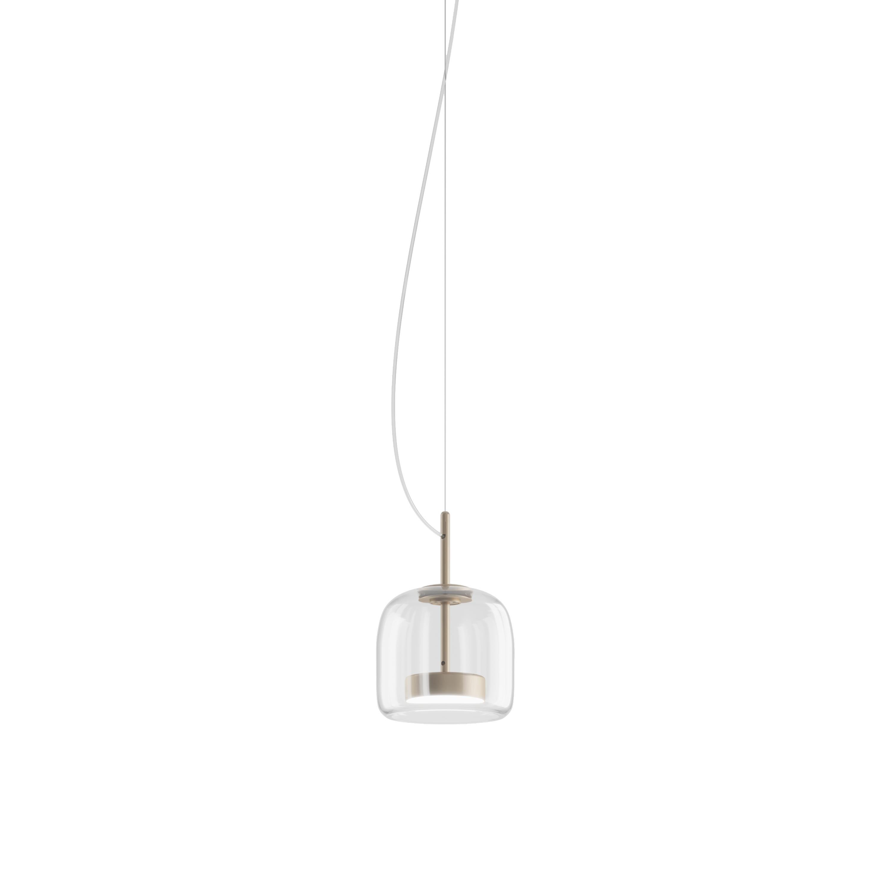 Moderne Lampe à suspension Vistosi en verre cristal transparent et finition or mat en vente