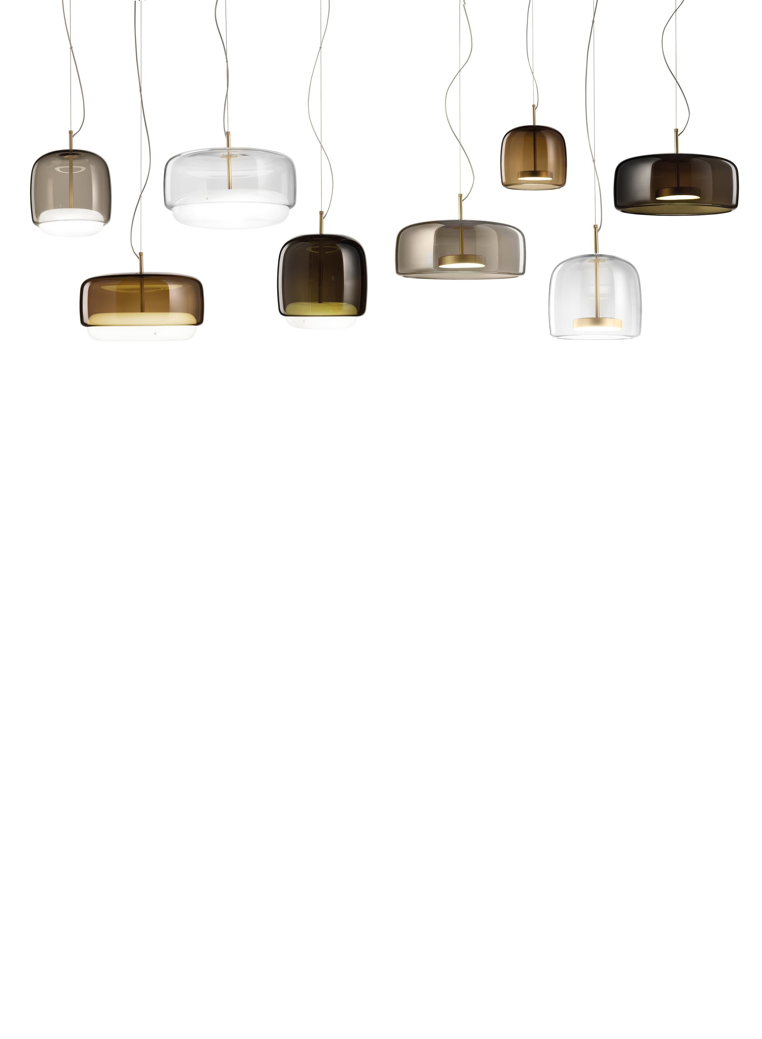 XXIe siècle et contemporain Lampe à suspension Vistosi en verre cristal transparent et finition or mat en vente