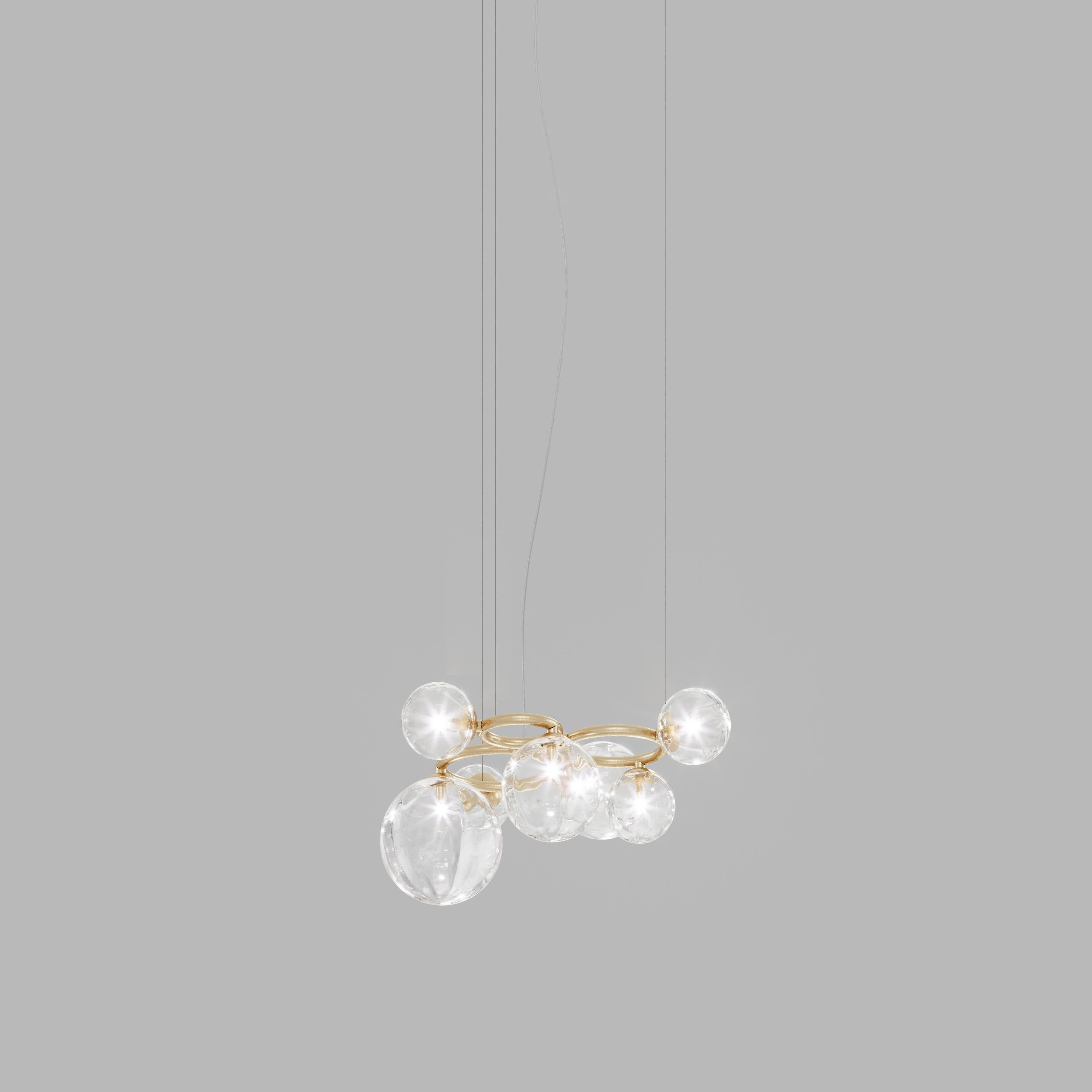 Moderne Lampe à suspension Vistosi en verre cristal transparent et cadre en or mat en vente