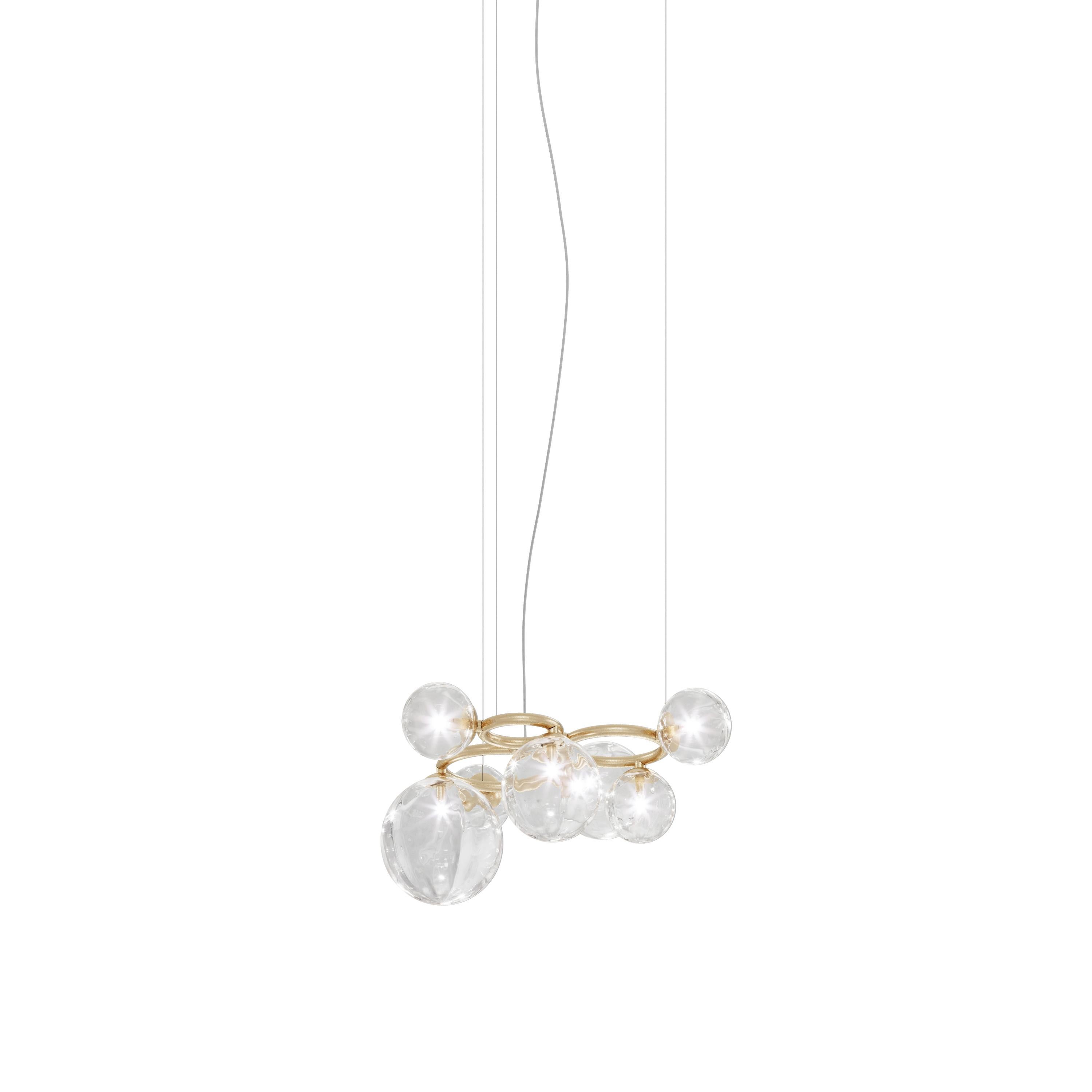 italien Lampe à suspension Vistosi en verre cristal transparent et cadre en or mat en vente