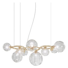 Vistosi Pendant Light in Crystal Transparent Glass And Matt Gold Frame
