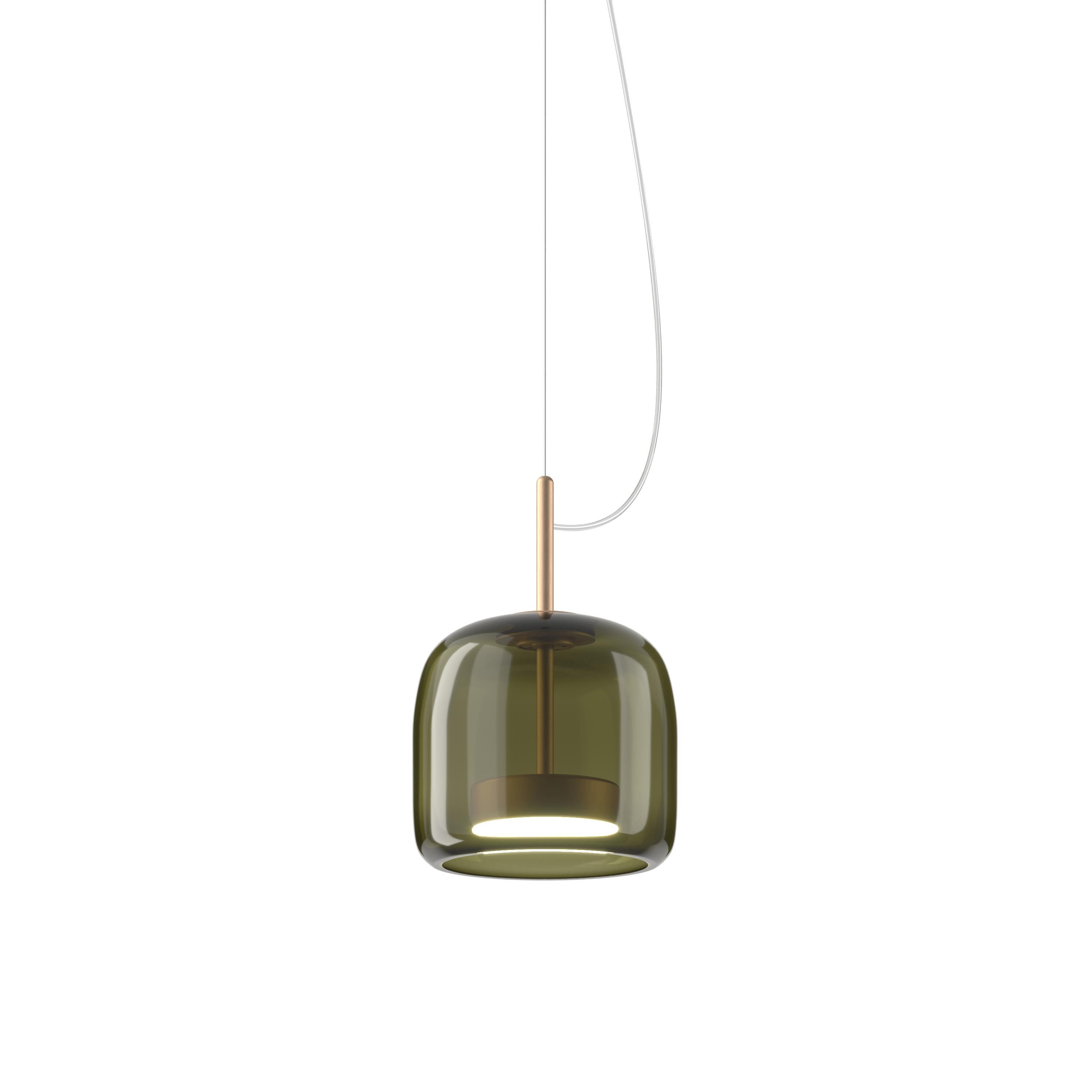 Modern Vistosi Pendant Light in Old Green Transparent Glass And Matt Gold Finish For Sale