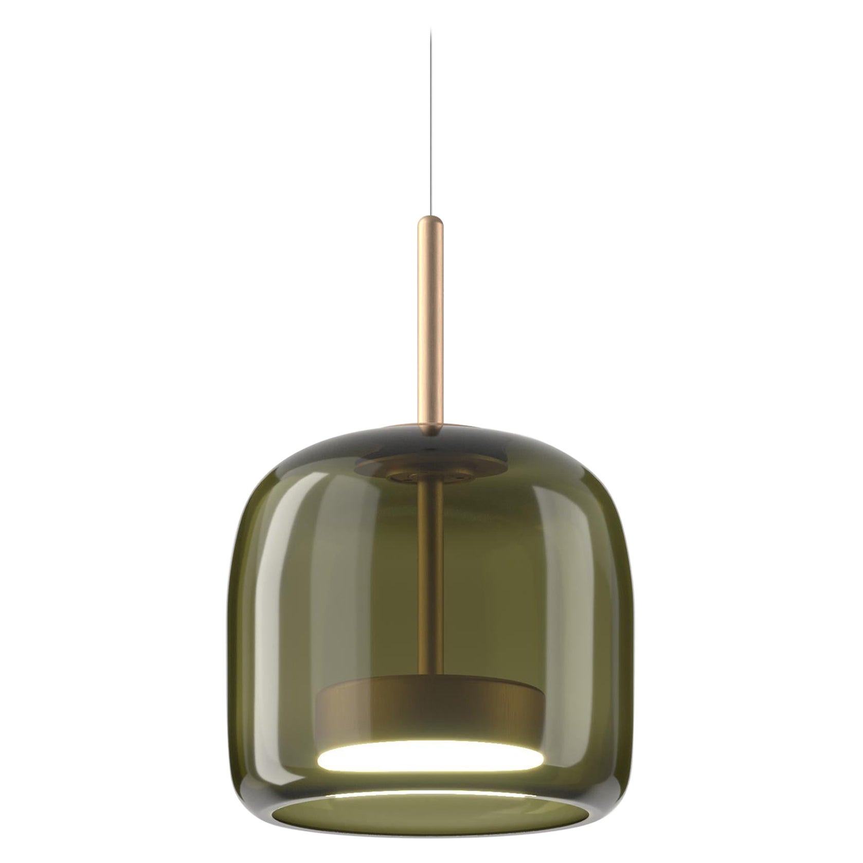 Lámpara Colgante Vistosi de Cristal Transparente Verde Viejo y Acabado Dorado Mate