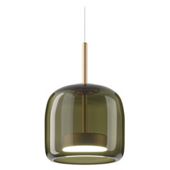 Lámpara Colgante Vistosi de Cristal Transparente Verde Viejo y Acabado Dorado Mate