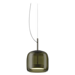 Lámpara Colgante Vistosi de Cristal Transparente Verde Viejo y Acabado en Acero Mate